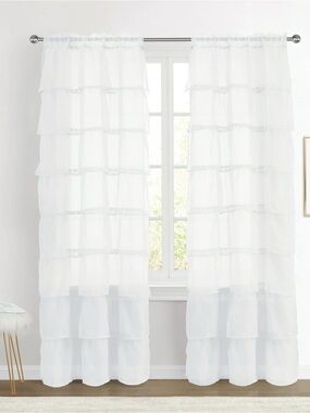 LoveShackFancy Vibes White Sheer Ruffle Curtain Panels